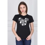 Women casual t-shirt, mickey mouse type print, black color, model 8743